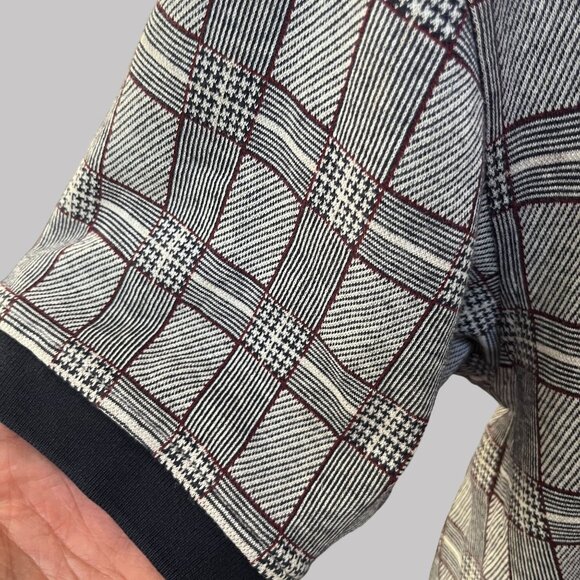 Izod Sport Golf Shirt Mens Medium Blue Red White Checkered Crew Neck Polo - Picture 4 of 5